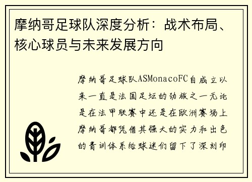 摩纳哥足球队深度分析：战术布局、核心球员与未来发展方向