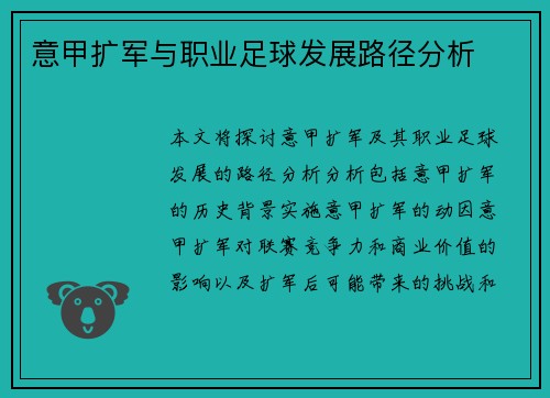 意甲扩军与职业足球发展路径分析