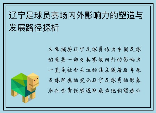 辽宁足球员赛场内外影响力的塑造与发展路径探析