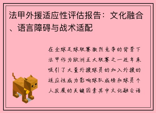 法甲外援适应性评估报告：文化融合、语言障碍与战术适配